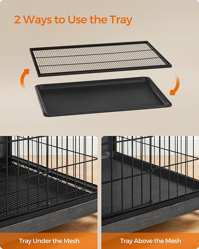 Feandrea Dog Crate Furniture, 56.1" Modern Kennel for Dogs Indoor up to 105 lb, Heavy-Duty Dog Cage with Multi-Purpose Removable Tray, Double-Door Dog House, Ink Black UPFC005B01