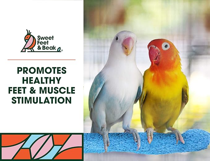 Sweet Feet and Beak Comfort Grip Safety Perch for Bird Cages - Pedicure Perch for Birds to Keep Nails and Beaks in Top Condition - Safe Easy to Install Bird Cage Accessories - L 13"