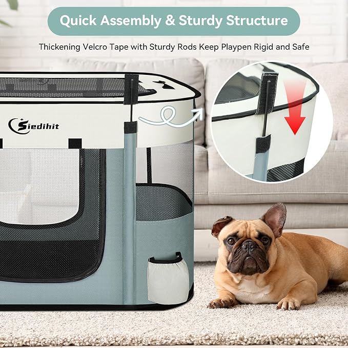 Dog Playpen,Cat Pet Puppy Pen,Portable Playpens for Dogs Indoor Outdoor Travel Camping Use,Foldable Dog Kennel Crate for Rabbit Small Animals with and Tent Stakes (Grey, Lagre)