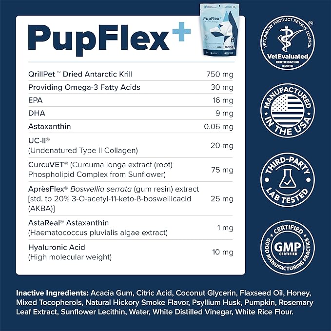 PupFlex+ Hip and Joint Supplement Dogs, Vet Created Soft Chews with UC-II® Collagen for Dogs, CurcuVET® & Omega 3, Proven More Effective Than Glucosamine Chondroitin, Dog Joint Supplement (60 ct)