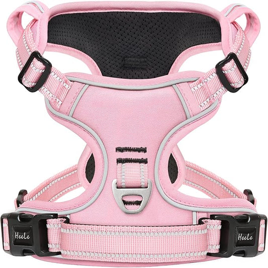 HEELE Dog Harness, No Pull Adjustable Padded Reflective Harness for Small Medium Large Dogs with Handle for Walking Training, Pink, M