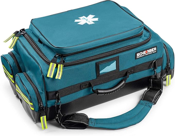 Scherber Fully-Stocked Premium First Responder Bag | HSA/FSA Approved | Large Pro EMT/EMS Trauma, Bleeding & Oxygen Medical Kit | CAT Tourniquet, HyFin Chest Seal & 250+ First Aid Supplies (Blue)