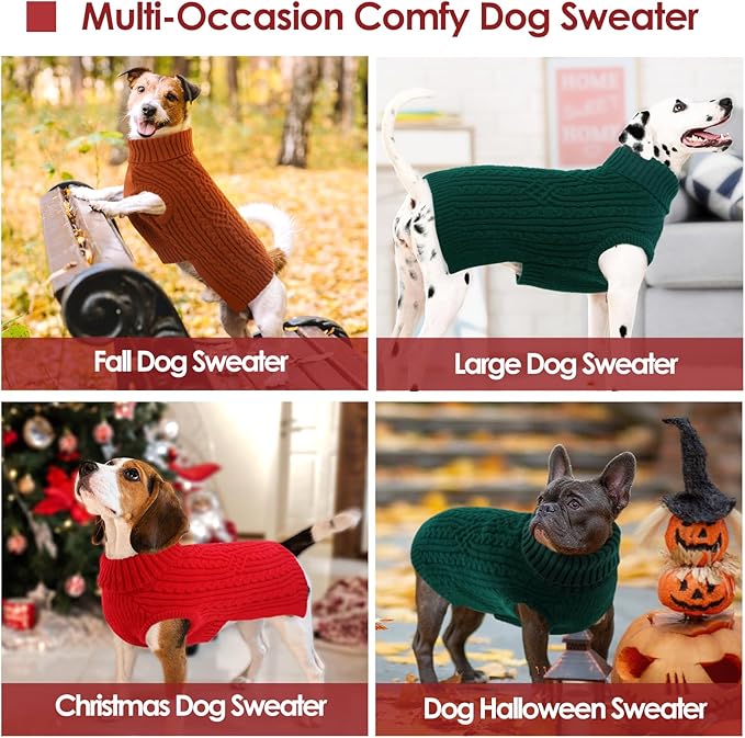 AOFITEE Dog Sweaters for Large Dogs, Stretchy Turtleneck Dogs Sweater for Christmas, Warm Dog Knitwear for Fall Winter, Red Pet Sweater with Harness Hole for Boston Terrier, French Bulldog, Red L