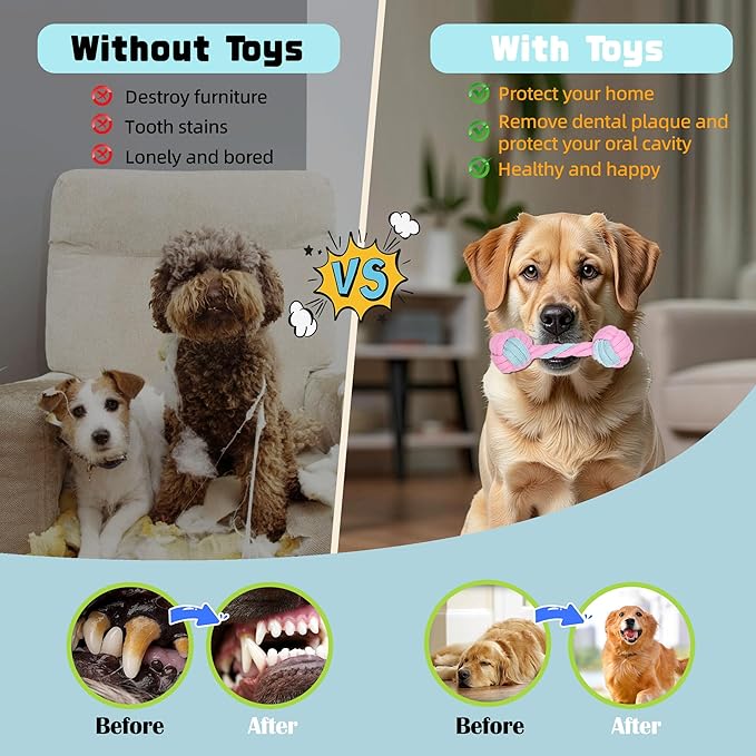 7 Pack Dog Rope Toys, Interactive Tough Chew Toys for Small and Medium Dogs, Clean Teeth and Relieve Boredom, Tug of War, Aggressive Chewers, Cotton Rope Knot Puppy Dental Toy, Pink