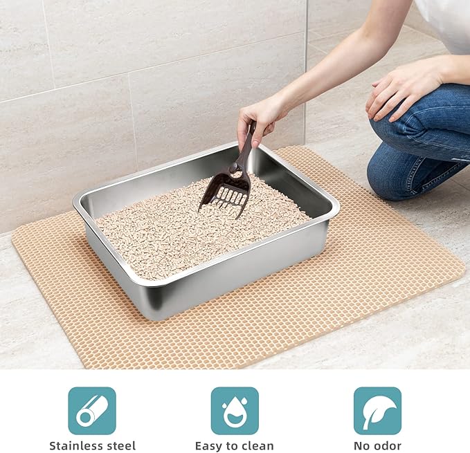 Stainless Steel Cats Litter Box, 4" Height Litter Box for Small Animals, Easy Entry, Easy to Clean, Non Stick Smooth Surface