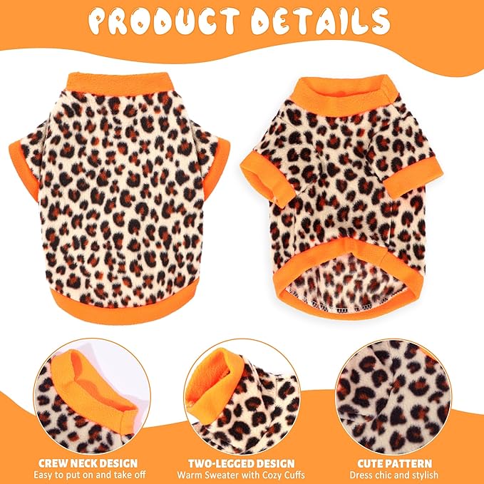 2 Pieces Dog Sweaters for Small Dogs, Fall Winter Fleece Dog Clothes, Soft and Warm Puppy Sweater Doggie Coat for Winter Pet Cloting for Chihuahua Yorkie (Polka dots, Leopard Print, X-Small)