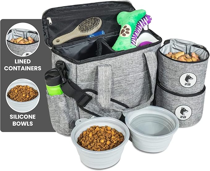 Dog Travel Bag for Supplies - Airline-Approved Backpack for Dogs - Pet Supply Organizer with Foldable Bowls & Food Containers - Pet Travel Bag - Dog Bags for Travelling with Accessories