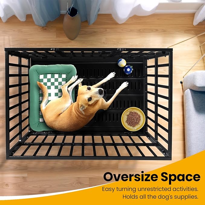 Oranland 38 inch Heavy Duty Indestructible Dog Crate,2025 New Upgraded Reinforced Baseplate for Large Dogs,XL Dog Kennel Indoor for High Anxiety Dogs/Max Load Capacity 200lbs/Double Door with Wheels