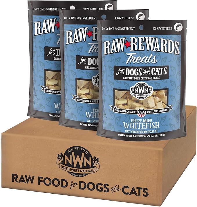 Northwest Naturals Raw Rewards Freeze-Dried Whitefish Treats for Dogs and Cats - Bite-Sized Pieces - Healthy, 1 Ingredient, Human Grade Pet Food, All Natural, Proudly Made in USA, 2.5 Oz (Pack of 3)