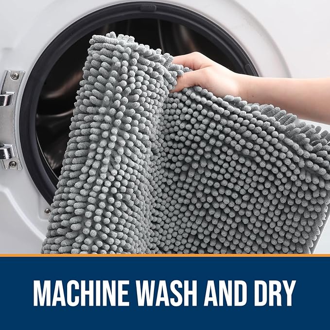 OLANLY Dog Door Mat Set 4-Piece 36x24, Absorbs Moisture and Dirt, Absorbent Non-Slip Washable Doormat, Quick Dry Chenille Mud Mat for Dogs, Entry Indoor Entryway Carpet for Inside Floor, Grey