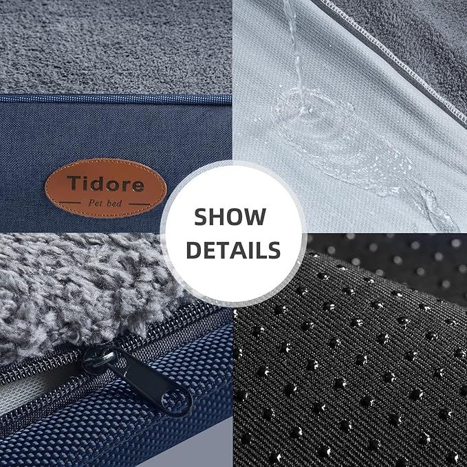 Orthopedic Dog Beds for Medium Dogs, Durable Egg Crate Foam Sofa Dog Bed wit Washable Removable Cover,Waterproof Lining,Pet Bed for Large Dogs (Navy Blue-Velvet, 39.4" L x 31.5" W x 7.4" Th)