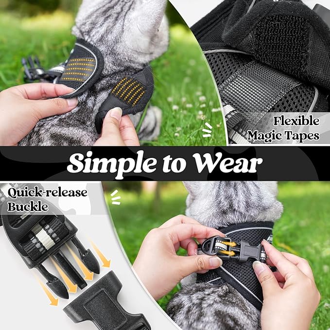 rabbitgoo Cat Harness and Leash Set for Walking Escape Proof, Adjustable Soft Kittens Vest with Reflective Strip for Cats, Comfortable Outdoor Vest, Black, S