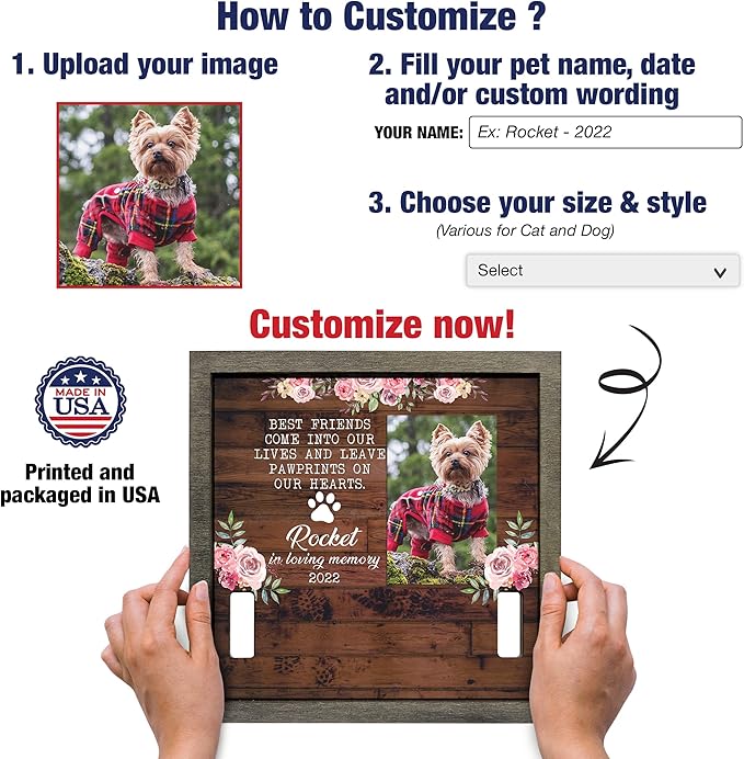 Customized Pet Memorial Frame Wood Dog in Picture Deceased Pet Personalized Dog Remembrance Animal Passing Away Wood Gifts Puppy Picture Frames Gifts for Pet Owners Christmas Tabletop Plaque