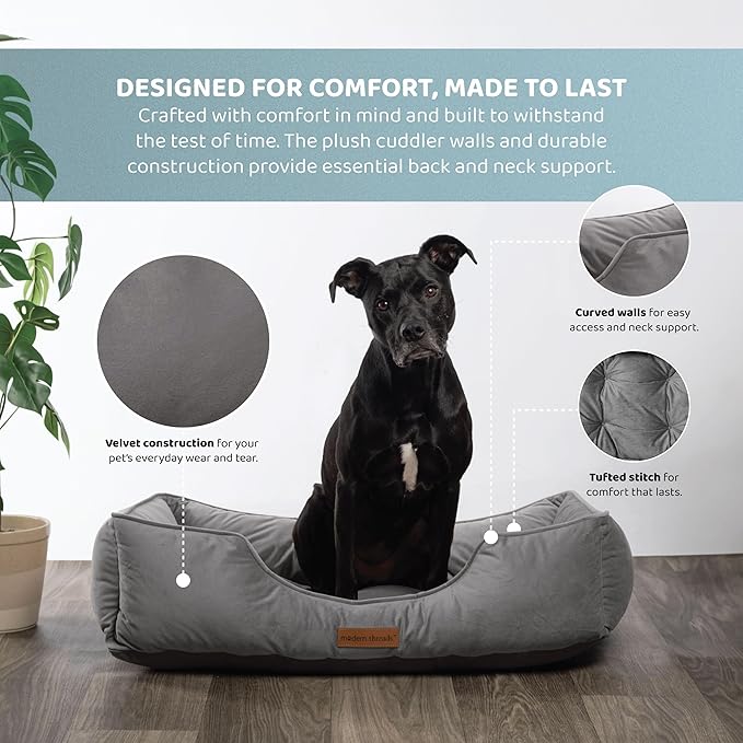 Modern Threads Luxury Dog Bed - Comfortable Tufted Velvet Cushion for Small to Large Dogs - Machine Washable - Durable & Cute Sleep Space for Pets - Pamper Your Pet with Cozy Beds - Charcoal