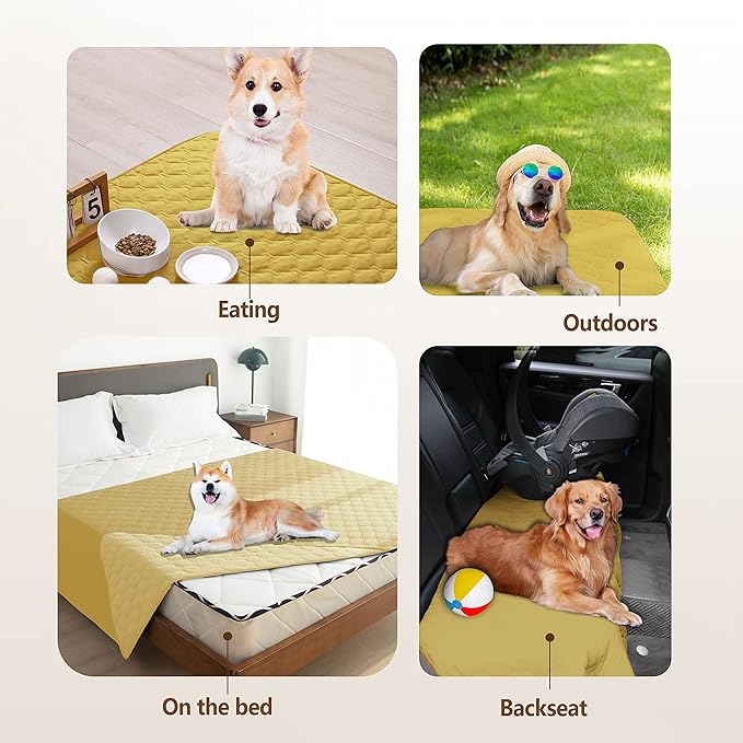 gogobunny 100% Double-Sided Waterproof Dog Bed Cover Pet Blanket Sofa Couch Furniture Protector for Puppy Large Dog Cat, Reversible (52x82 Inch (Pack of 1), Dark Yellow/Light Yellow)