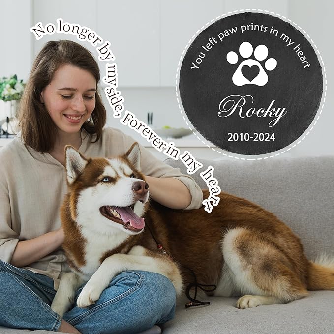 Ships Next Day Personalized Pet Memorial Stone for Loss of Dog Cat, Custom Photo Name Memory Headstone Garden Grave Marker Bereavement Sympathy Gift