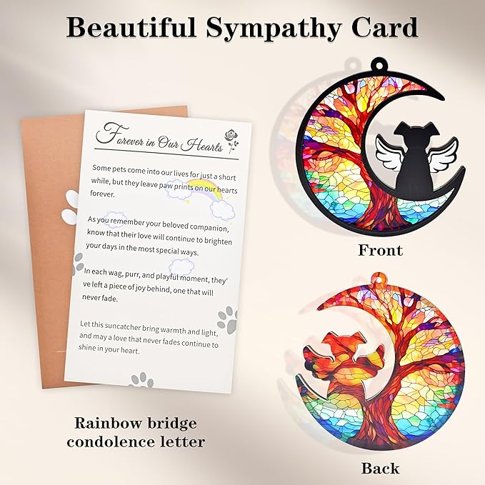 Dog Memorial Gifts for Loss of Dog, 2-Layer DIY Dog Angel Memorial Suncatcher with Sympathy Card, Pet Memorial Gifts for Dogs, Loss of Dog Sympathy Gift (Life Tree)