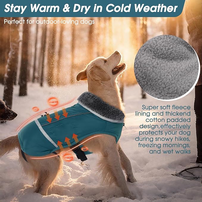 QBLEEV Warm Dog Coat Reflective Winter Jacket, Waterproof Windproof Dog Turtleneck Clothes for Cold Weather, Thicken Fleece Lining Pet Outfit, Adjustable Pet Vest Apparel for Small Medium Large Dogs
