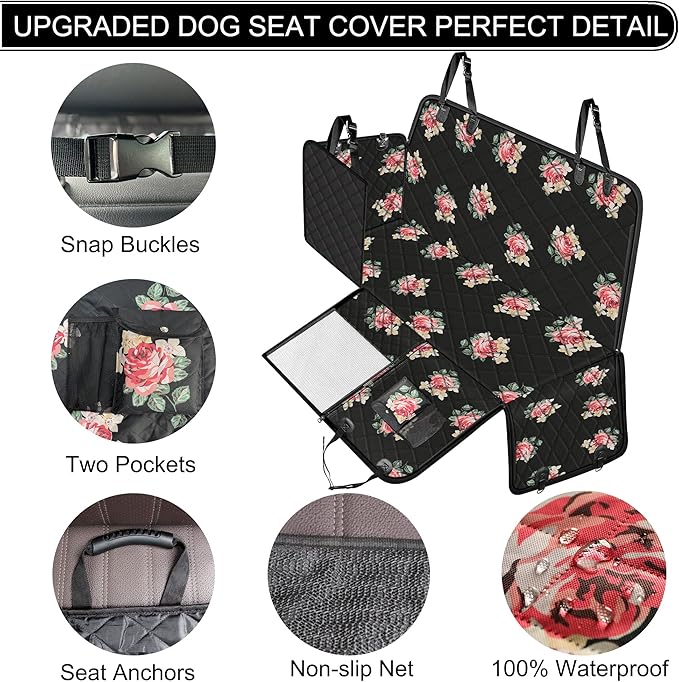 Femuar Dog Car Seat Cover, Waterproof Nonslip Pet Seat Cover for Back Seat with Storage Pockets Mesh Visual Window, Heavy Duty Scratchproof Pet Dog Seat Cover Hammock for Cars Trucks and SUVs