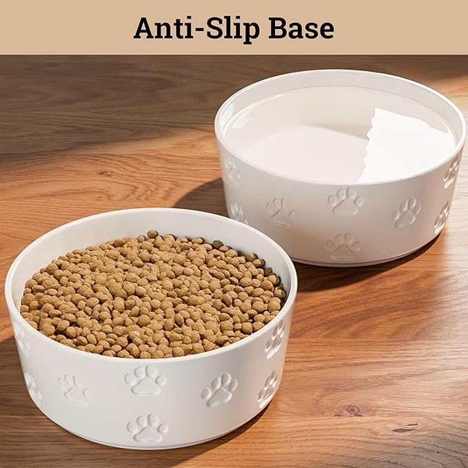 Ceramic Dog Bowl Set of 2 with Anti-Skid Base - 7.5" Wide x 3" Tall Ceramic Dog Bowls for Large Dogs - 6 Cup Capacity Food and Water Bowls for Dogs - Rubber Bottom Pet Bowl Set of 2 for Large Pets