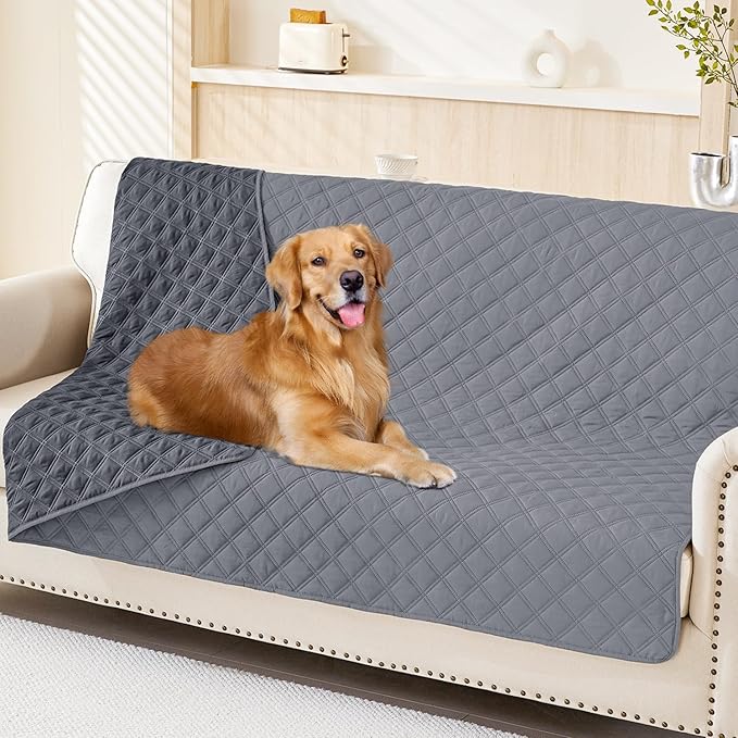 Smiry Waterproof Dog Bed Cover Pet Blanket, Soft Washable Dog Blanket for Furniture Bed Couch Sofa Reversible, Checkered (52"x82", Grey/Dark Grey)