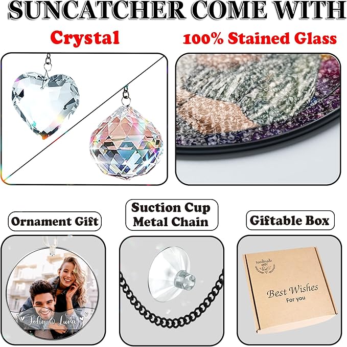 Personalized Grandma Stained Glass Suncatcher, Photo Family Faux Stained Glass Window Hanging Ornament, Custom Grandparent Day 2025 Gifts for Grandma, Birthday Gift for Dad, Grandpa