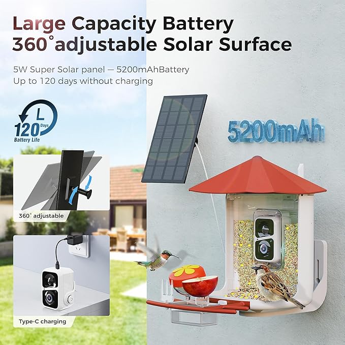 PerchMe® Bird Feeder with Camera,Solar Smart Bird Feeder with 1080P HD AI Identify Bird Species, Real Time Views and Notifications,DIY Add-ons & Hummingbird Feeder,Ideal Gift for Bird Watching Lover
