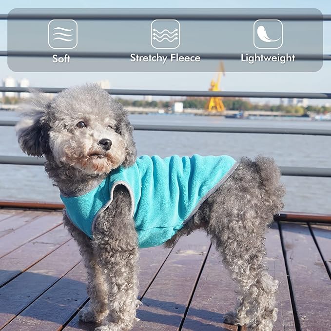 cyeollo 2 Pack Small Dog Sweater Stretchy Fleece Sweatshirt Boy Doggie Sweatshirt with Reflective Stripe Pullover Dog Clothes Pet Sweaters Turquoise & Grey