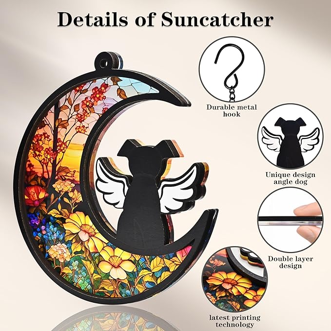 Dog Memorial Gifts for Loss of Dog, 2-Layer DIY Dog Angel Memorial Suncatcher with Sympathy Card, Pet Memorial Gifts for Dogs, Pet Passing Away Remembrance Gift (Sunflower)