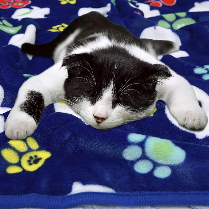 Rezutan 1 Pack 3 Dog Blanket for Large Dogs,41x31 inch for Medium Soft Fluffy Washable Pet Cat Blankets,Reversible Elephant & Paw Print for Dog Kennels & Beds, Sofas, Blue