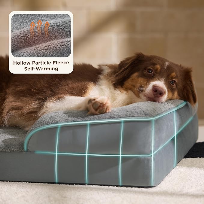 Bedsure XL Self Warming Orthopedic Dog Bed for Extra Large Dogs - Washable XLarge Dog Bed Waterproof, Comfort Pet Couch with Removable Cover, Supportive Foam Pets Sofa with Nonskid Bottom, Grey