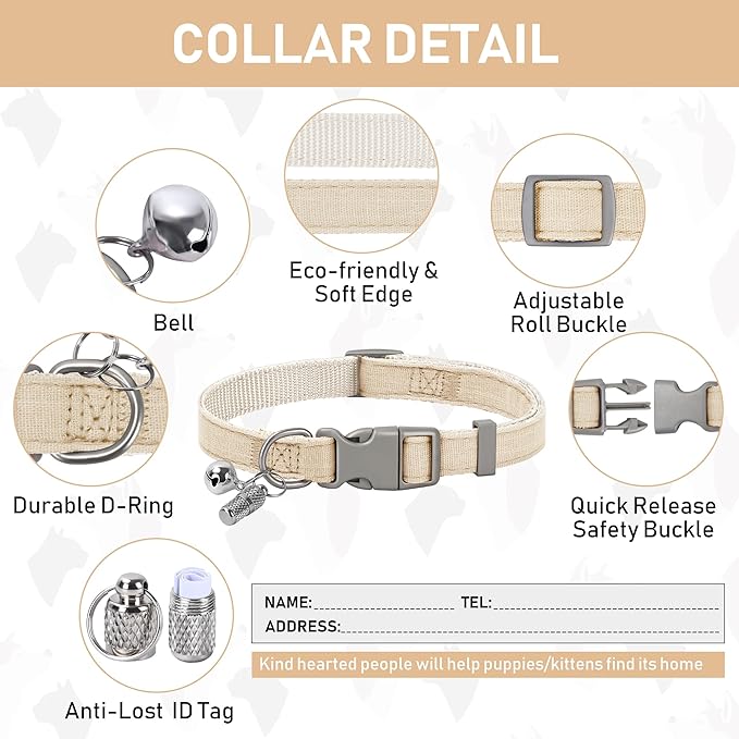 GAMUDA Small Pet Harness Collar and Leash Set, Step in No Chock No Pull Linen Fabric Soft Mesh Dog Vest Harnesses Reflective for Dogs Puppy Cats Kitten Rabbit (Khaki, M)