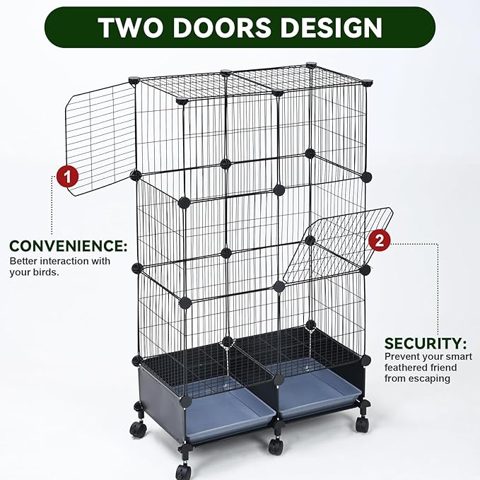 46-Inch Bird Cage, with Wooden Perches, Metal Parakeet Cage with Slide-Out Tray, Water Bottle & Feeder, Bird Cages for Parrot, Parakeets, Cockatiel, Lovebird, Pigeon and Small Mid-Sized Birds