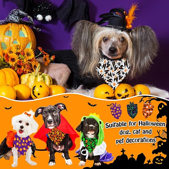 30 Pcs Halloween Dog Bandanas Bulk Adjustable Dog Scarves Bibs Pumpkin Bat Ghost Puppy Bandanas Pet Neckerchief Washable Holiday Halloween Bandanas for Small Medium Large Dog Pet Grooming Accessories