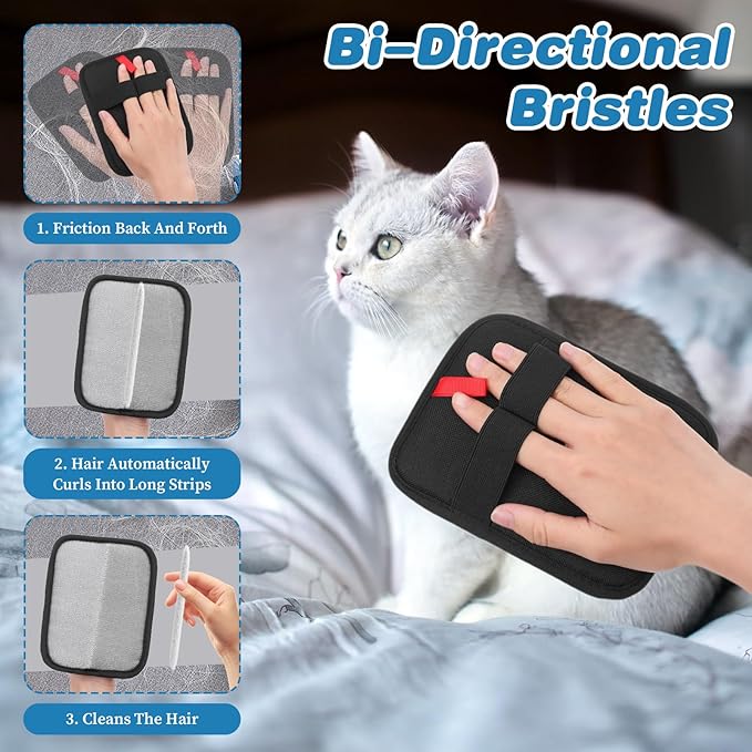 2 Pcs Pet Hair Removal Gloves Brush Double Sided Reusable Electrostatic Static Cat Hair Remover Glove for Dog Cat Grooming Fur Remover Mitt Tool for Clothing Couch Carpet Car Seat