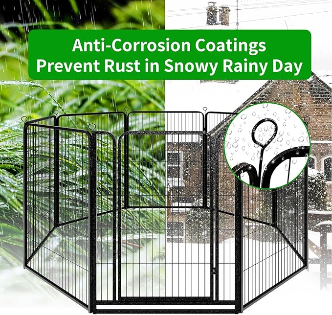 Dog Playpen Outdoor Extra Wide 8 Piece Panels Heavy Duty Dog Fence 40" Height Anti-Rust with Doors Portable for RV Camping Yard, Total 21FT, 35 Sq.ft, Snowy Black