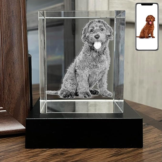Personalized Dog, Cat Memorial Gifts for Pet Owners. Gift Box Included, Customized Laser Etched Crystal Photo (Medium-Portrait)