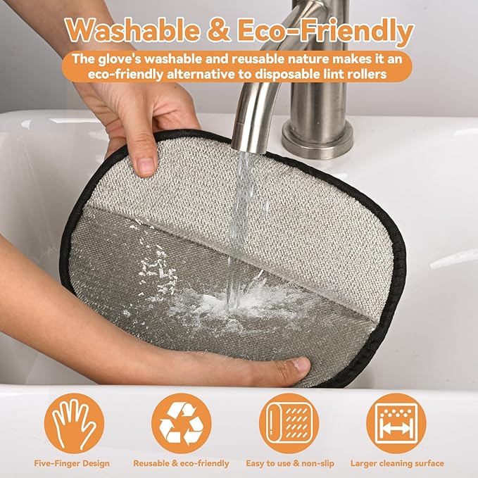 Pet Hair Remover Glove For Cats & Dogs 2pcs, Newly Upgraded Five-Finger Style Pet Hair Removal Tool Glove，Reusable Pet Hair Remover Electrostatic Gloves，Dog Hair Remover &Cat Hair Remover Clean Set