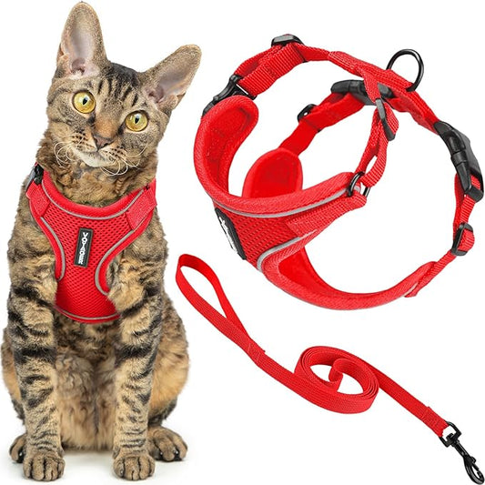 Voyager Escape Proof Cat Harness and Leash Set with Reflective Stitching, Neoprene Handle 5ft - Supports Small, Medium and Large Cats, Kittens for Walking by Best Pet Supplies - Red, XS