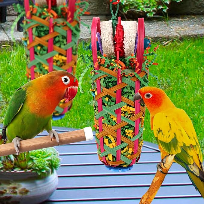 Kyouki Parakeets Toys, 2 PCS Bird Chewing Toys – Perfect for Cockatoos, Conures, Love Birds, Small & Medium Parrots, Fun Foraging & Tearing Bird Cage Accessories (Seeking Food Basket)