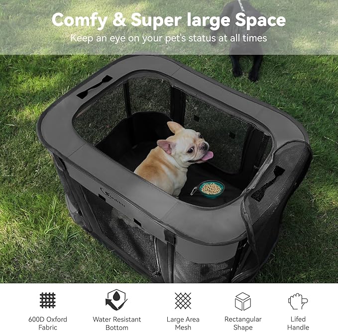 Dog Cat Playpen, Pet Puppy Portable Pens for Outdoor Travel Crate, Indoor After Surgery Use, Foldable Dog Kennel Tent for Rabbit or Small Animals and Tent Stakes (Dark Grey, Small)