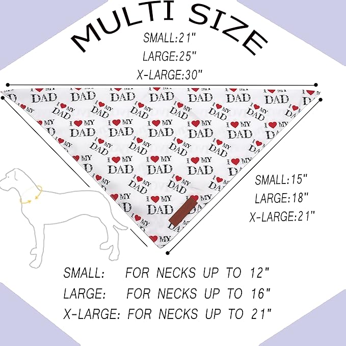 Realeaf Fathers Day Dog Bandanas 2 Pack, Reversible I Love My Dad Pet Scarf for Boy and Girl, Premium Durable Fabric, Bandana for Small Medium Large and Extra Large Dogs (X-Large)