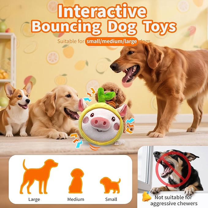 Interactive Dog Toys, Moving Dog Toy Ball, Automatic Bouncing Rolling Squeaky Dogs Toys to Keep Them Busy for Small Medium Dogs Puppy with Jumping Music Talking Mode(Pig)