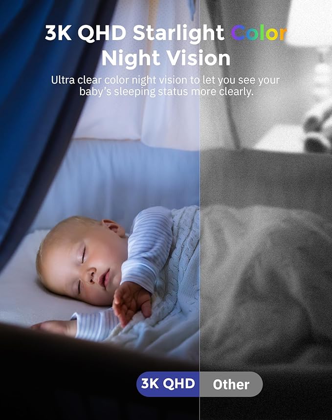 Hugolog 3K 5MP Indoor Pan/Tilt Security Camera with Auto-Focus,2.4 GHZ/5 GHZ,Ideal for Baby Monitor/Pet Camera,Starlight Color Night Vision,Human/Pet AI,Noise Reduction,US Cloud,Works with Alexa