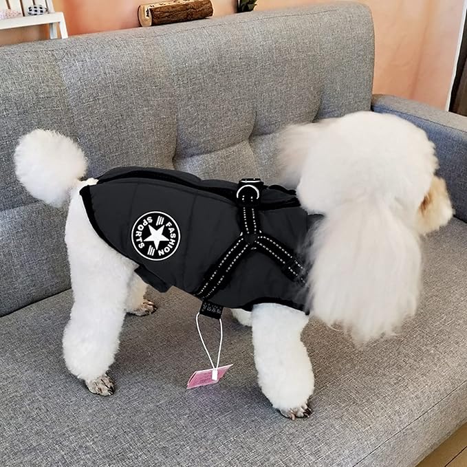 Aiboria Dog Coat for Winter Waterproof Dogs Jackets Windproof Fleece Small Dog Vest Harness Winter Padded Pet Black L