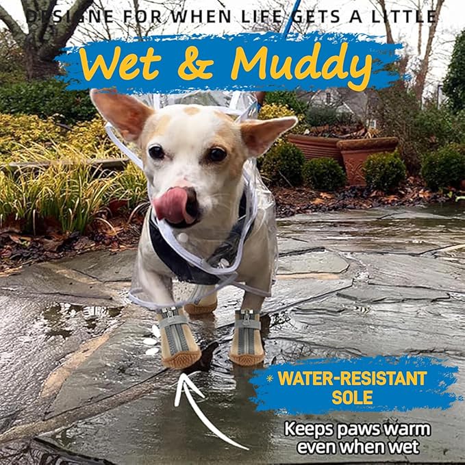 Dog Shoes for Small Dogs, Waterproof Dog Boots Paw Protector for Hot Pavement Winter Snow, Dog Booties with Reflective Strips Rugged Anti-Slip Sole for Hardwood Floors Outdoor Walking Khaki Size 3