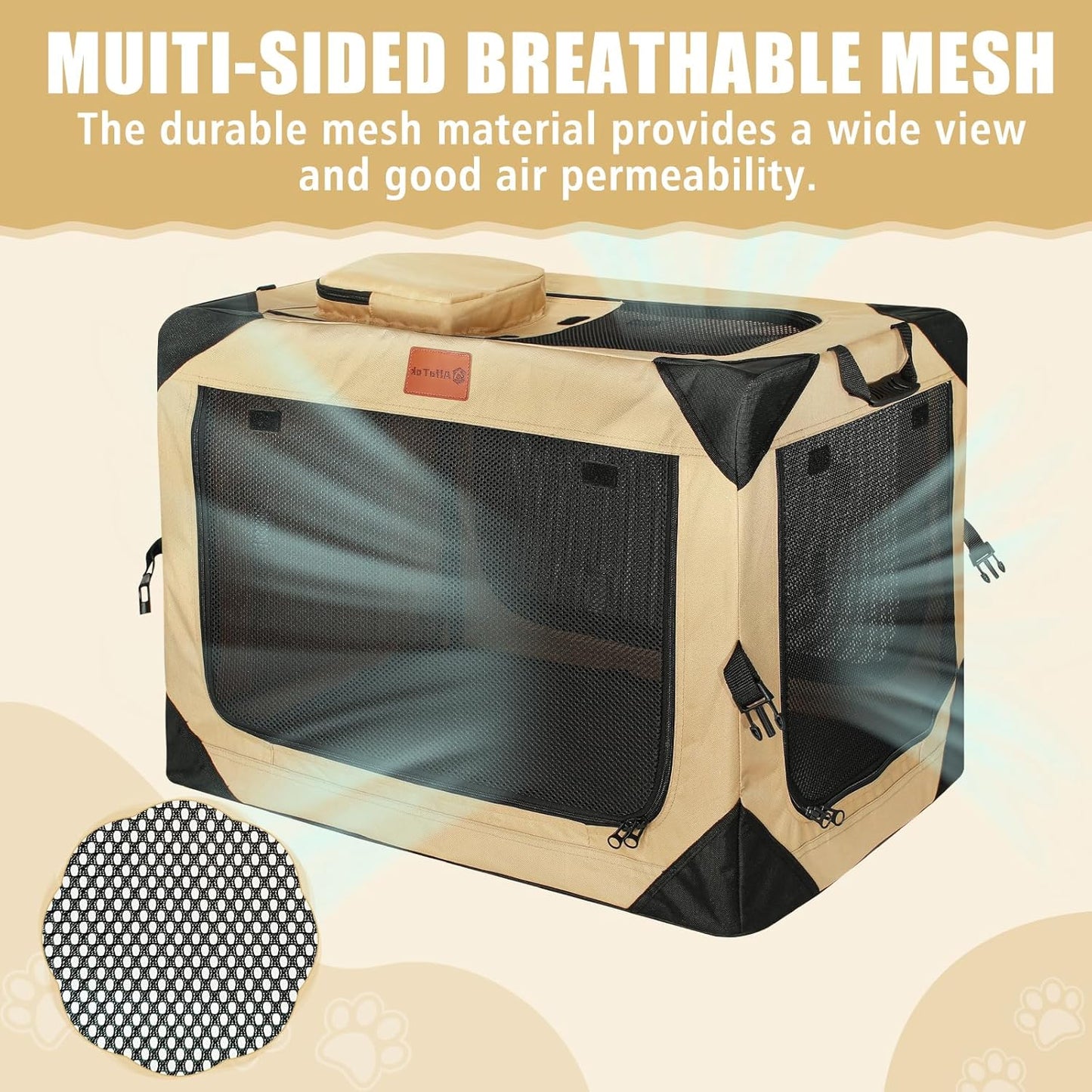 Collapsible & Foldable Travel Dog Crate - Soft, Portable for Medium Dogs, 30 x 21 x 21 Inch