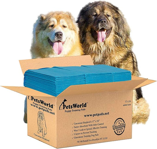PETSWORLD Enormous Dog Training & Potty Pads, 37x54 inch - Tear Resistant with Strong Leak-Proof Backing, Optional Adhesive Tape, 100 Count