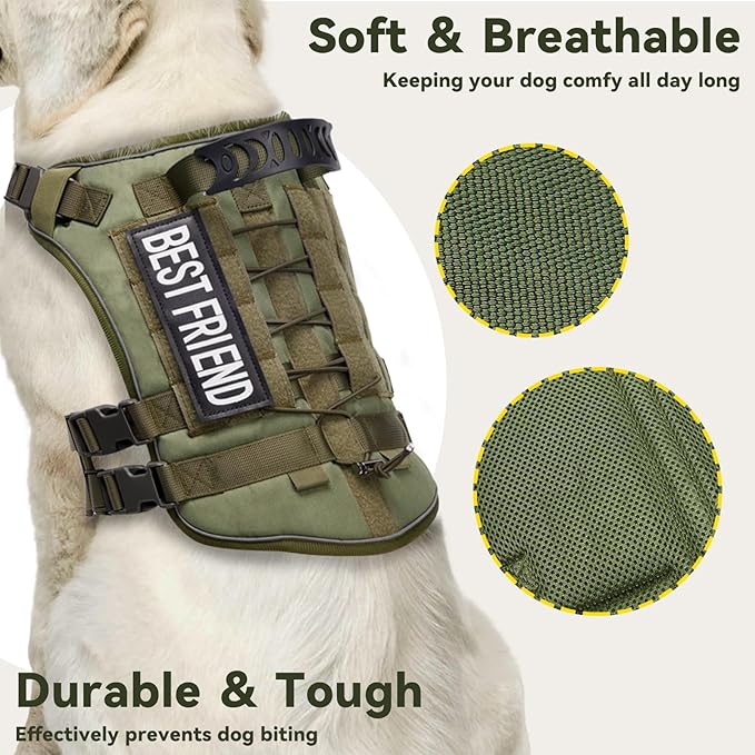 Tactical Dog Harness for Small Dogs,No Pull Dog Harness and Leash Set,Patches,Reflective Function,Dog Vest Harness for Training and Walking,Green S