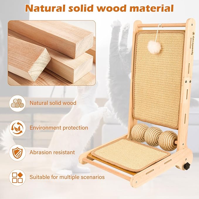 Cat Scratcher, 180°Angles Cat Scratcher, 23.6'' Cat Scratch Pad W/Toy Balls, Cat Scratch Pad for Indoor Cats Kitties, Cats Scratching Board W/Adjustable Shape,2-Sided Sisal Design